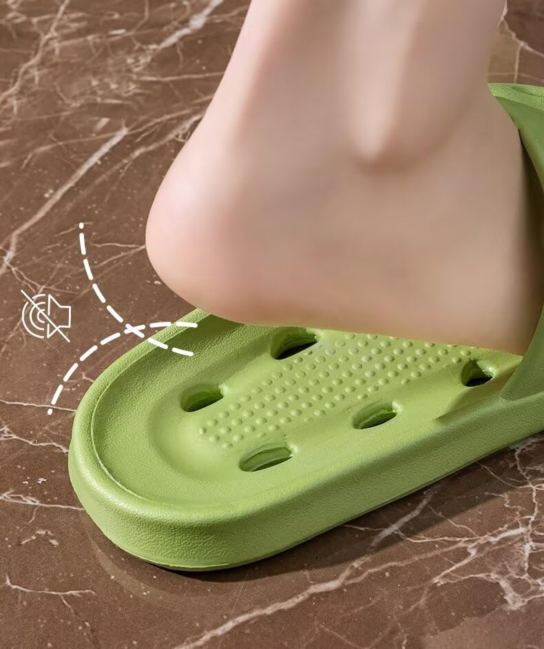 Non-Slip Quick-Dry Shower Slippers for Women & Men, Ultra-Soft Cushion Thick Sole Bathroom Sandals, EVA Drainage Hollow Clogs, Bath Slippers（Size：38-39，Green）4