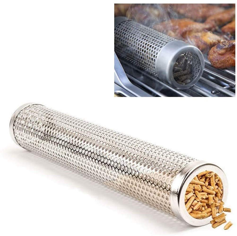 Vicmat Silver Bbq Smoker Tube, 30.5 Cm Stainless Steel Food Smoker For Gas Grill And Charcoal Barbecue, Wood Pellet Compatible