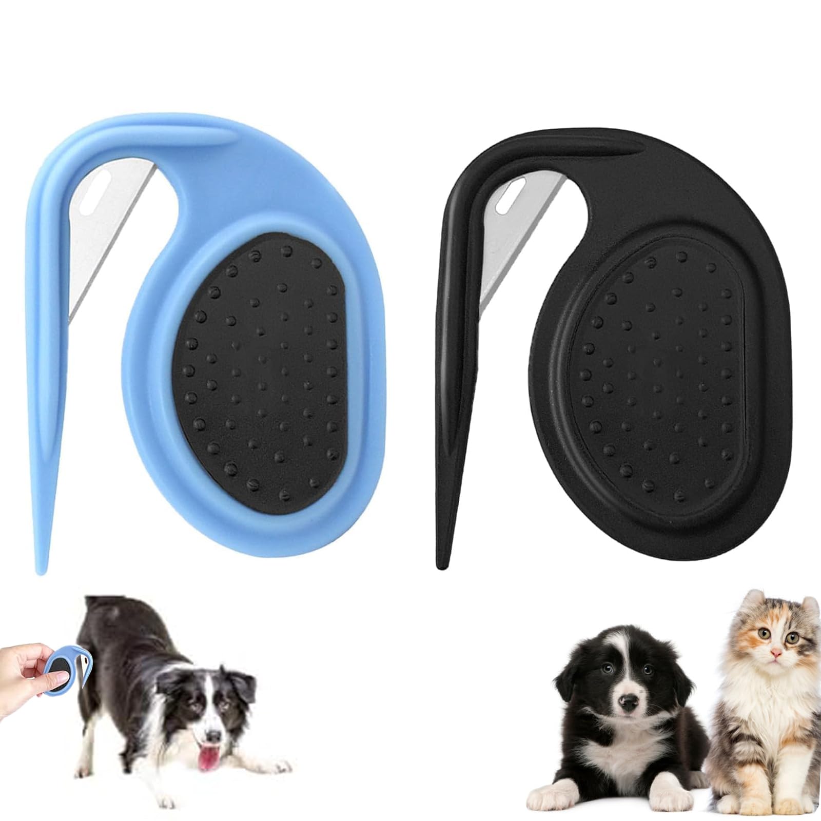 TQPXZO Pack of 2 Cat Detangling Knives, Grooming Knife for Long-Haired Pets, Dematting with Steel Blade, Pet Knotting Comb, Perfect for Removing Tangles, Beauty Tools (Black, Blue)