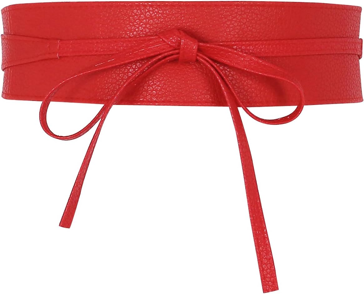 Women Soft PU Leather Obi Belt Self Tie Wrap Cinch Belt Fashion Bowknot Waistband Wrap Belt for Dress Jumpsuit