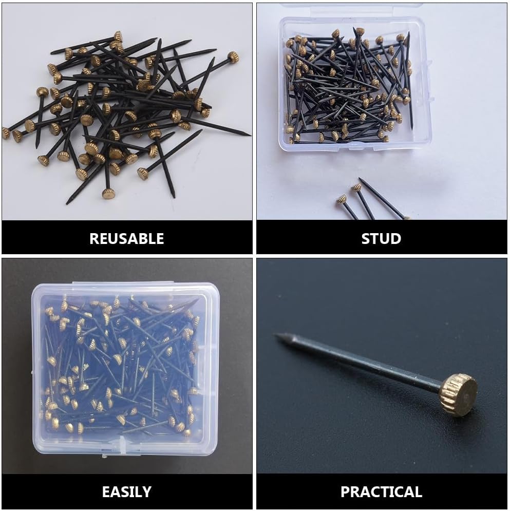 150pcs Black Round Head Picture Nails Photo Frame Fixing Pins Frame Metal Nails for Hanging Pictures DIY Crafts with Box