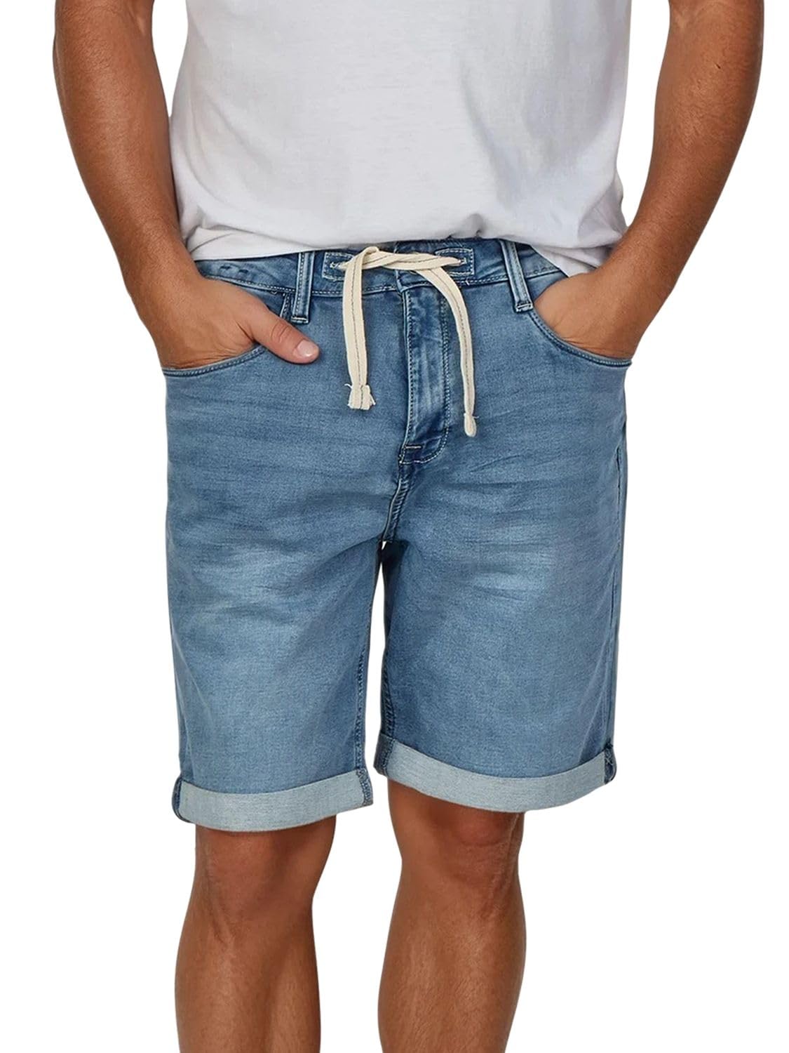 riverso Jeans Shorts Herren Stretch Kurz Kordelzug Regular Fit RIVPaul Kurze Hosen Bermuda Shorts Sommer Denim Einfarbig Schwarz Blau Grau 30 31 32 33 34 36 38 40 42 44 46