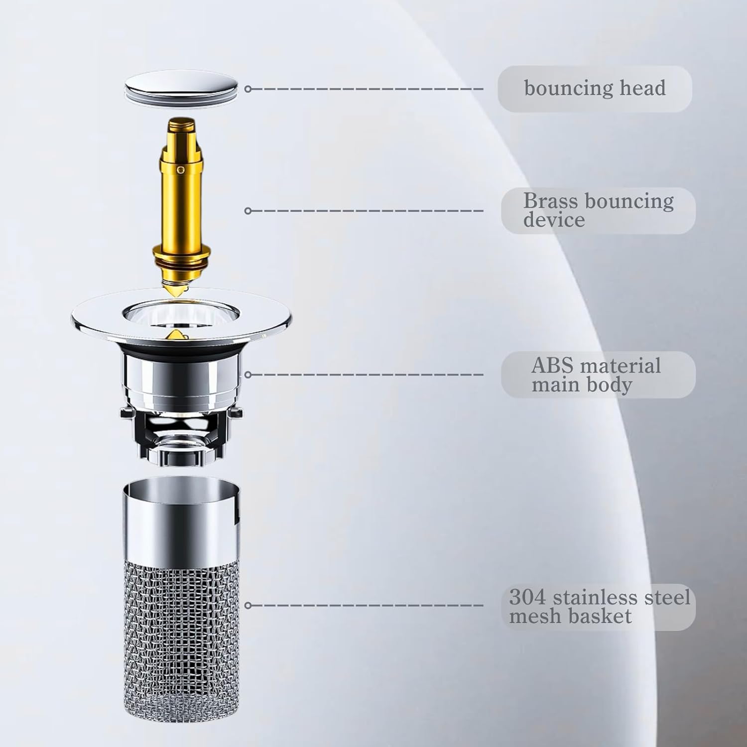 Sink Drain Strainer, Pop Up Bathroom Sink Stopper Stainless Steel Floor Drain Filter with Basket Hair Catcher - Image 6