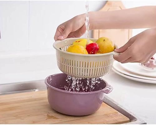 Miniatura 6 de Juego de colador de cocina, colador de doble capa, cesta de lavado de frutas y verduras, cuencos de drenaje para limpieza de lavado, desmontables