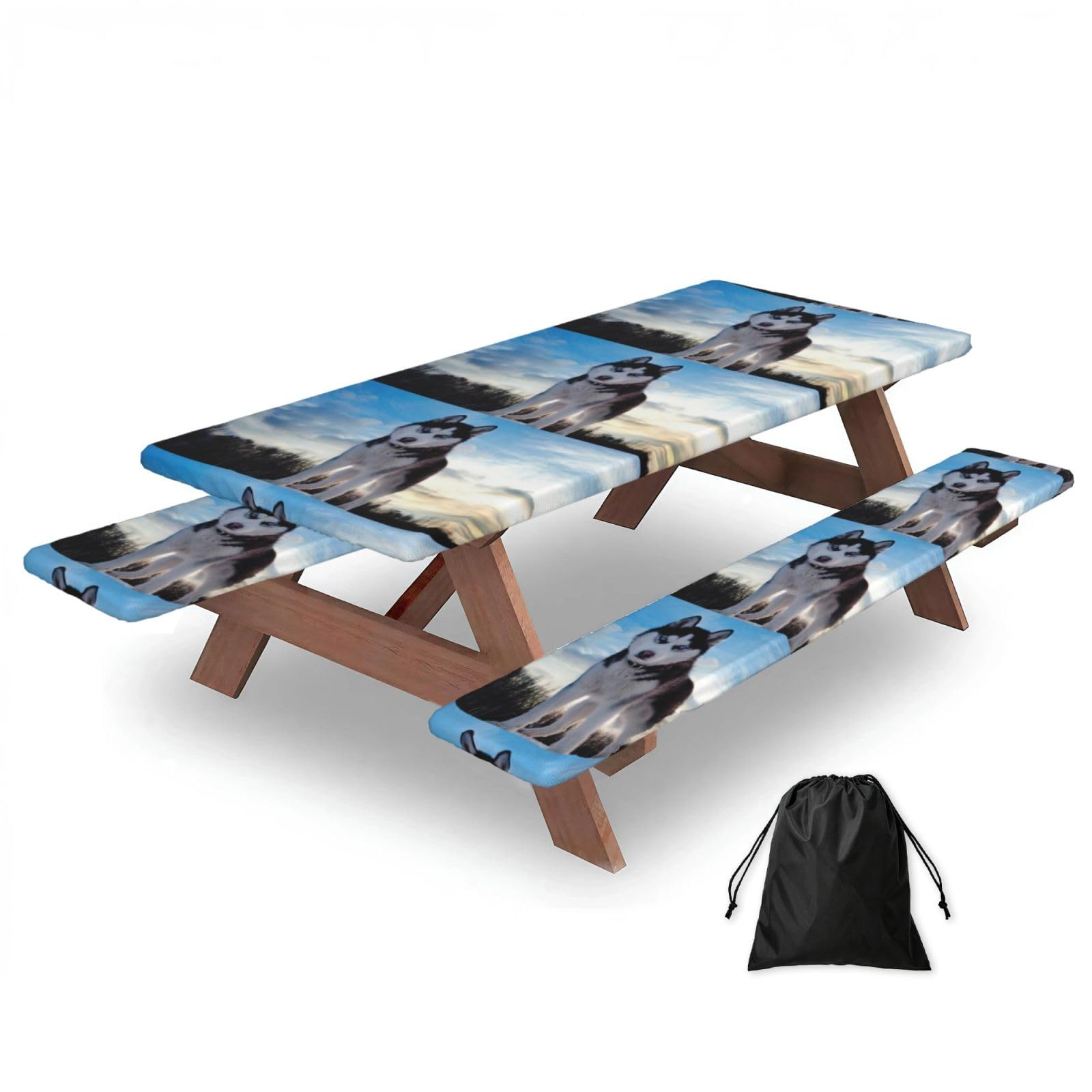 Zyjhyy Black Husky Dogs Print 3 Pack Wipeable Picnic Bench Cover And Table Cover Lightweight Table Cloth For Camping Outdoor