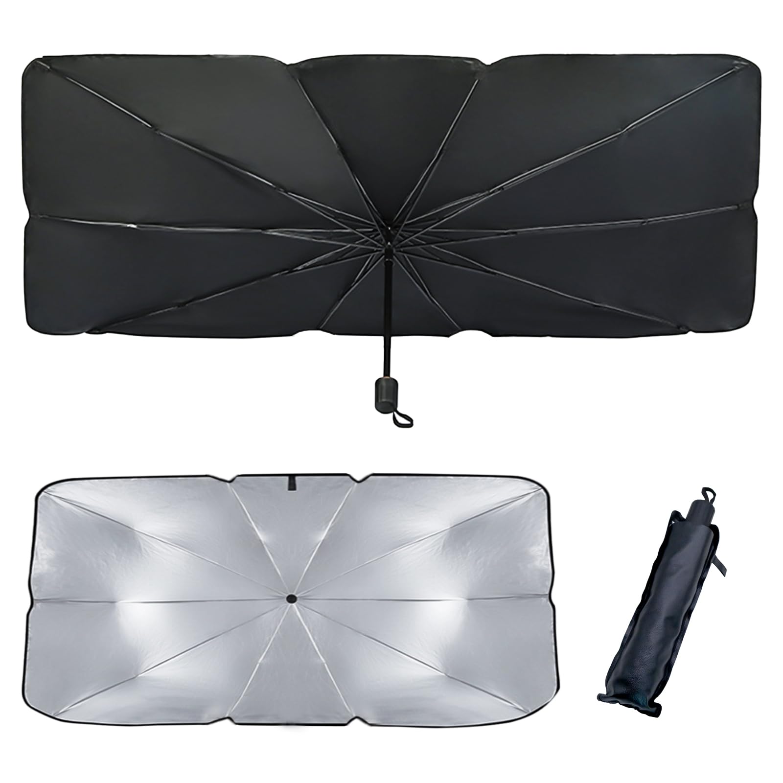 Uryxery Car Sunshade for Car Windshield, Car Umbrella Foldable Sunshade, Car Front Window Sun Shield, Heat-Reflective with Butterfly Edge, 55.1x31.5in Fit for Most Cars