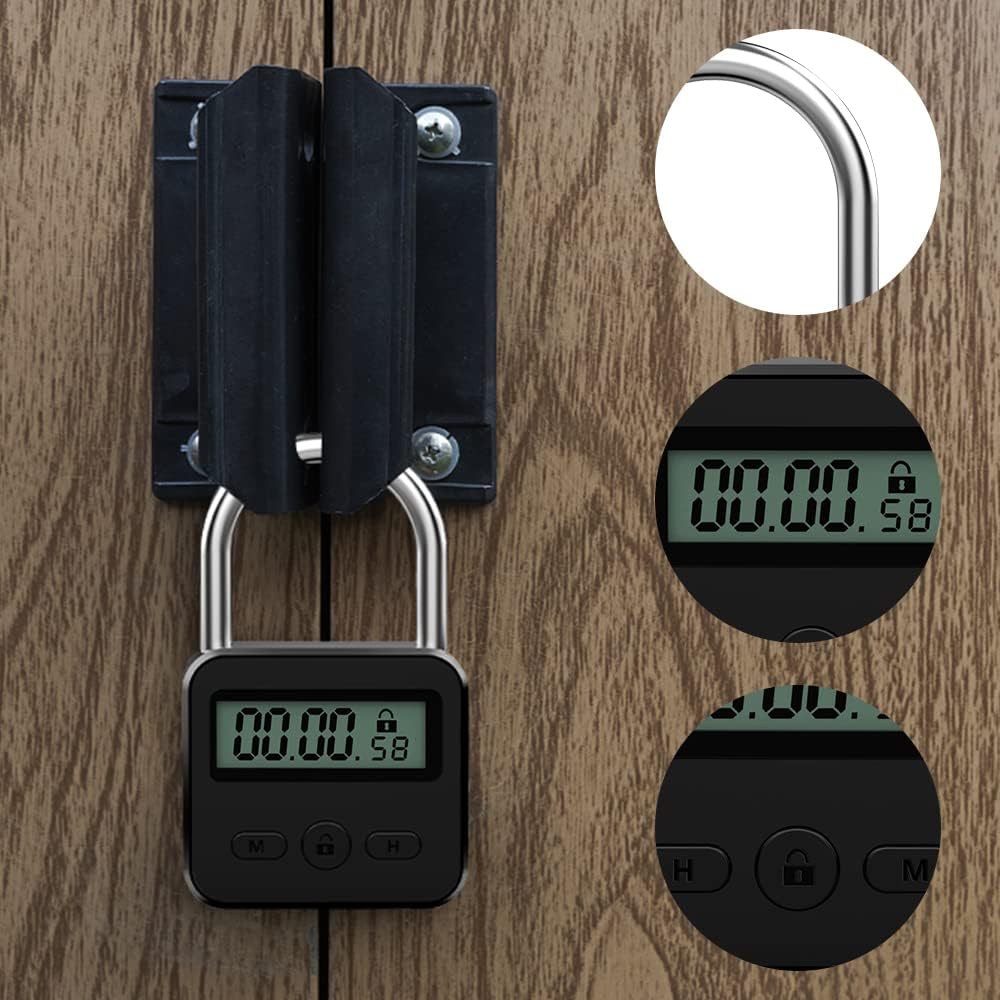 Verrouillage de temps intelligent, Smart Time Lock avec LCD Écran, minuterie électronique 99 heures maximum, cadenas de minuterie rechargeable USB pour Prévenir Les Mauvaises Habitudes (Noir)