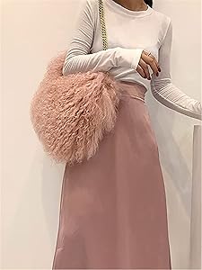 Amazon.com: ME-01 Big Fluffy Fur Handbag With Real Mongolian Lamb