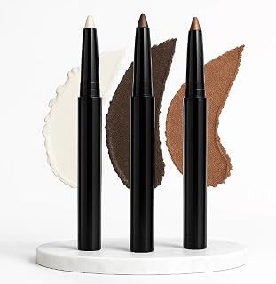 Creamy Eyeshadow Stick Set in Pearl White Bronze Shine Dark Bronze - Highly Pigmented Waterproof Long Lasting Blendable Makeup for Smoky Eye & Everyday Travel, Three Shades for Various Eye Contours &