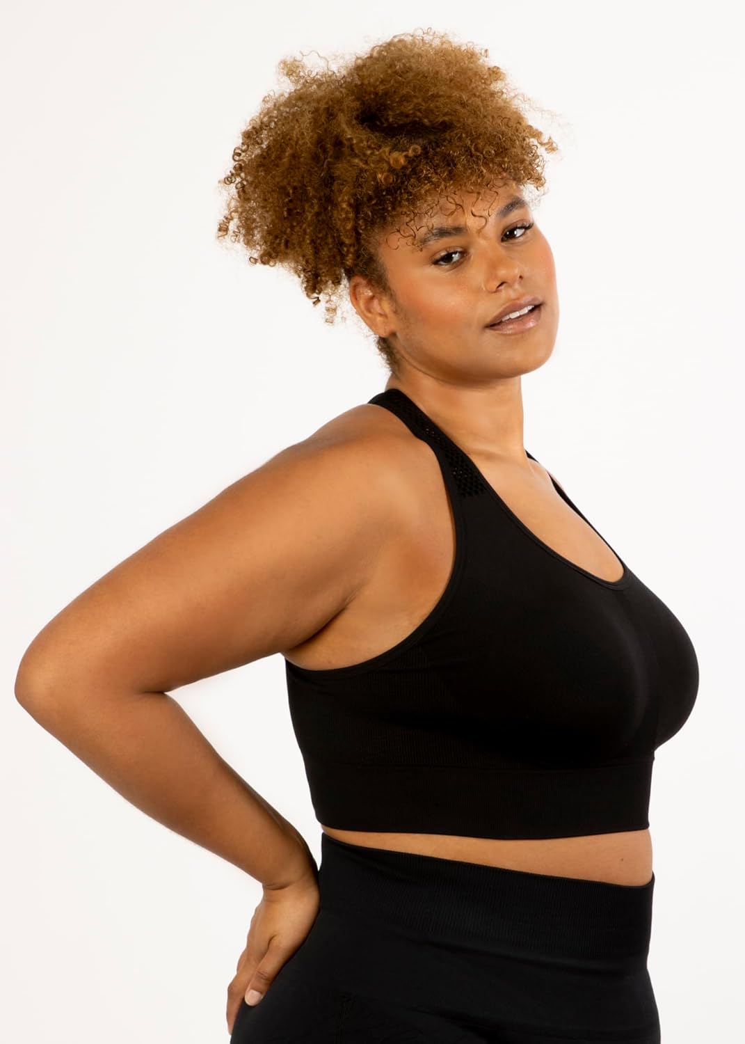 Under Control Plus Size Sport Bras for Women Large Bust Seamless Racerback Padded Yoga Workout Bras Black White Pack 1X-2X-3X