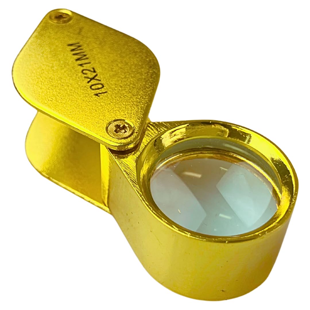 MAXIMIZE Gold-Plated Jeweler's Loupe | 10X Magnification & 21mm Lens | Metal Brass Build | Snap Hook Bar | Black Travel Case Included