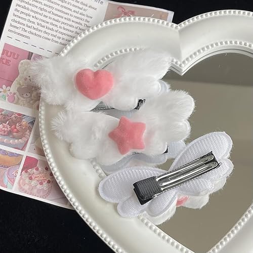 Miniatura 3 de 4 pares de pinzas de pelo de alas de ángel de felpa, pinzas para el cabello con lindo corazón, pasadores kawaii, horquillas para el cabello,