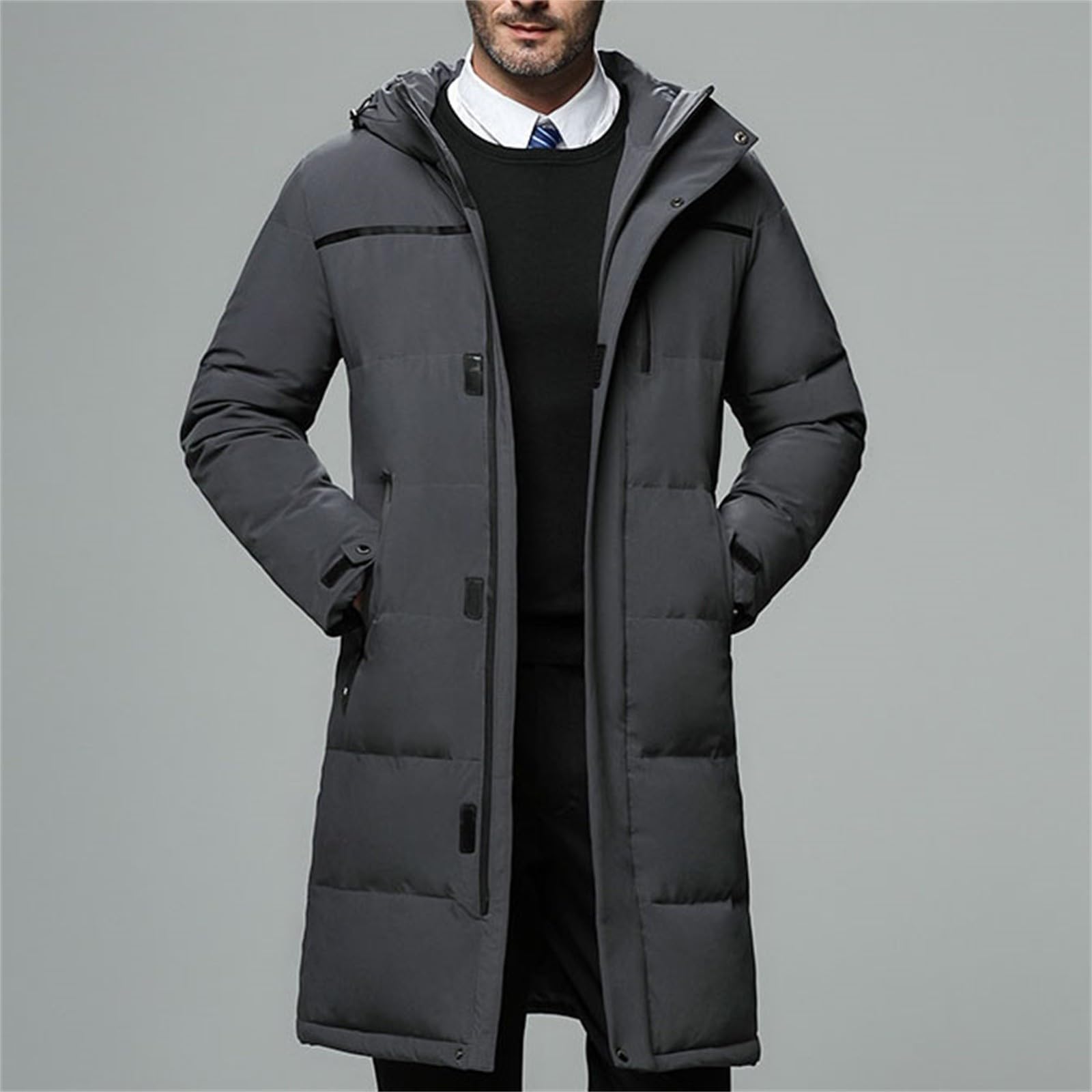 Giubbotto Invernale Uomo Lungo Invernale Spesso Casual Giacca Manica Lunga Tinta Unita Caldo Cappotto Con Tasche Taglie Forti Trekking Piumino Con Cappuccio Addensare Antivento Giacche Con Cerniera