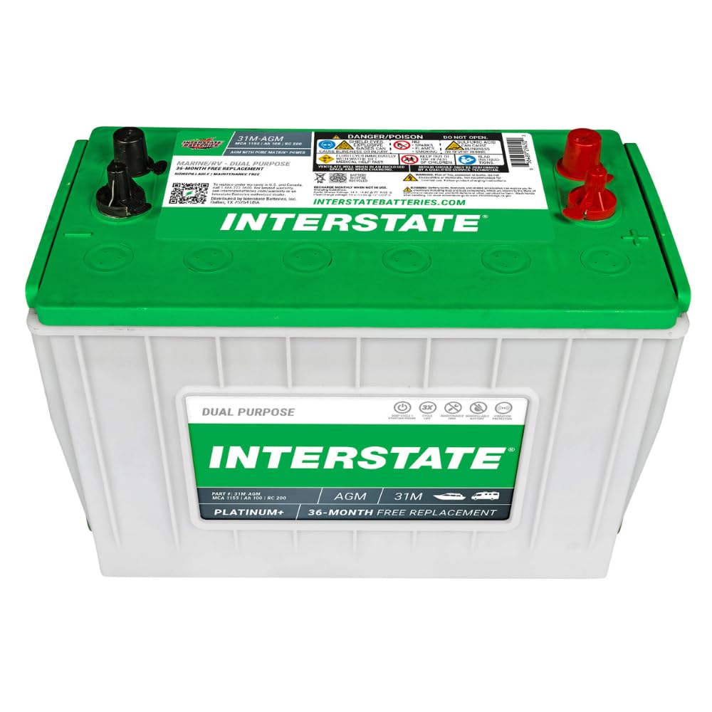 Interstate Batteries Marine/RV Battery 12V 100Ah 925CCA (31M-AGM) Dual Purpose Power Pure Lead AGM RV & Marine Starting Replacement Battery (Group Size 31M) Boats, RV's
