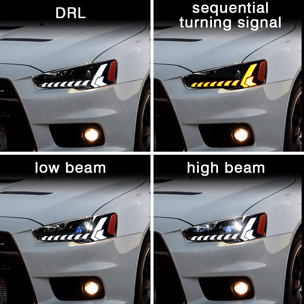 Archaic Dämonenaugen Scheinwerfer kompatibel mit Mitsubishi Lancer and Lancer EVO X 2008-2020, Frontlichter mit Animation DRL,mit E-Prüfzeichen