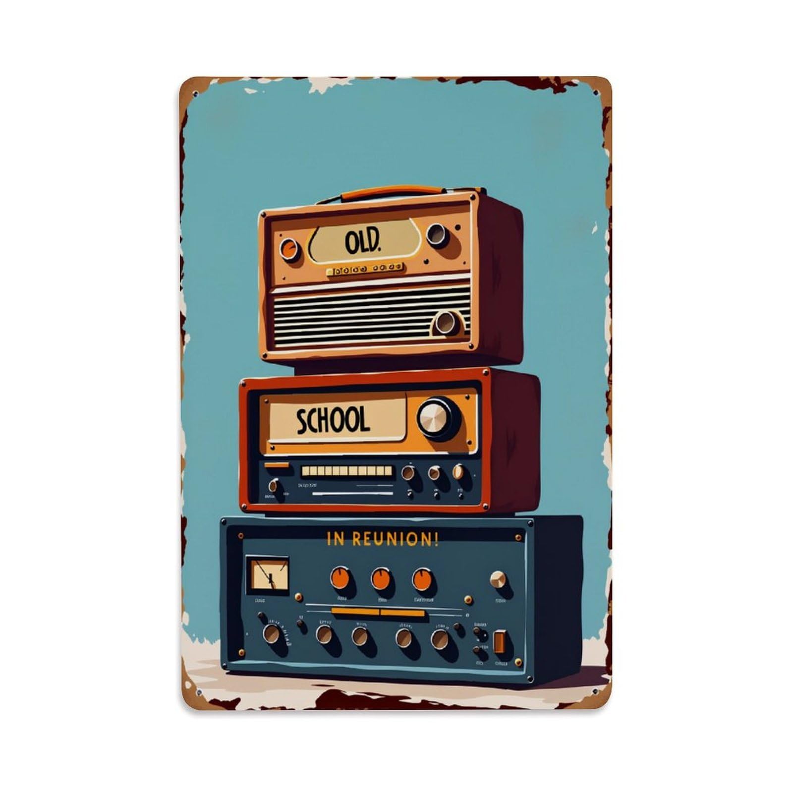 Lzwbntey Vintage Old School Reunion Amp Stack Metal Tin Sign Retro Wall Decor For Home Bar Garage Cafe, Indoor & Outdoor Decorative Metal Poster, 8X12 Inch