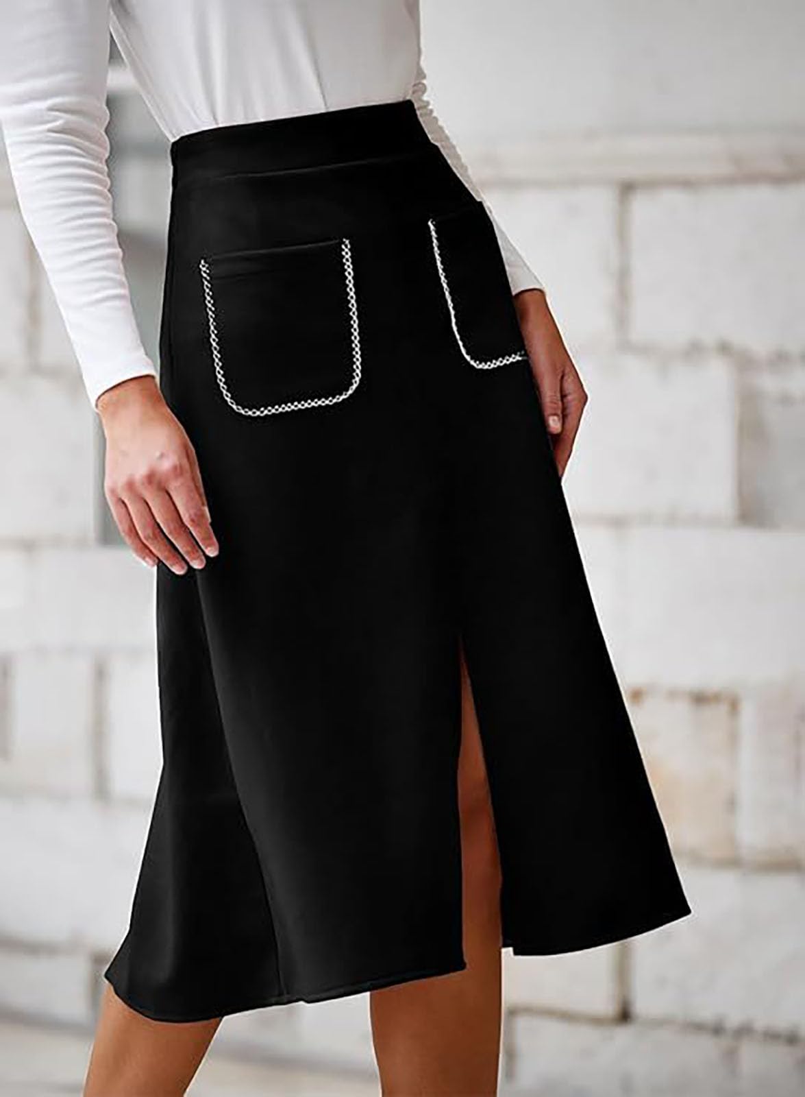 Donna Faux Suede Gonna Lunga spaccata a Vita Alta Tasche Frontali Faux Suede A-Line Gonna Lunga con Spacco