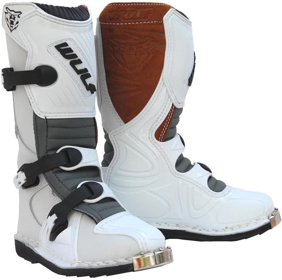 Wulfsport Cub LA Junior Kids Leather Motocross Boots (EU 35 / UK 3, White)