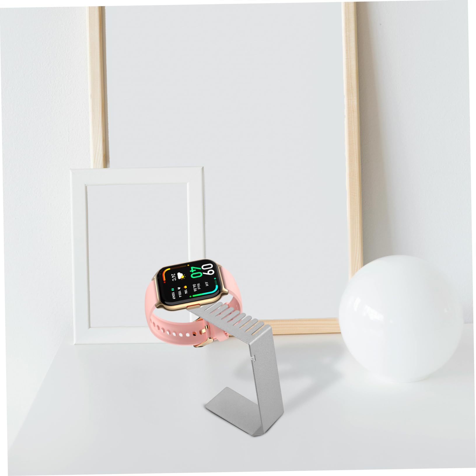Supporto di Ricarica per Smartwatch con Supporto per Cinturino, Argento | Acciaio Inossidabile, Base da Scrivania, Finitura Curata e Uso Semplice