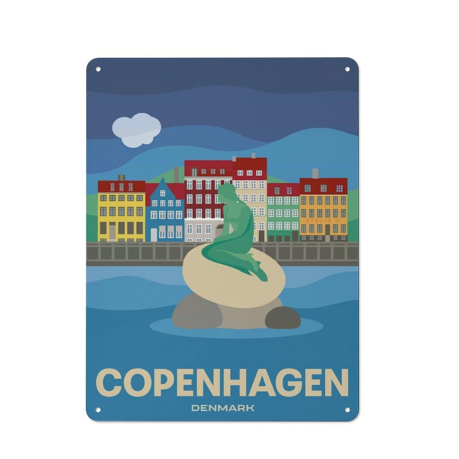Junmoney Style-21 Copenhagen, Denmark Travel Shop Front Style Metal Wall Decor 40X30cm, Bistro Metal Sign For Takeaway, Bar, Kitchen Or Counter Area