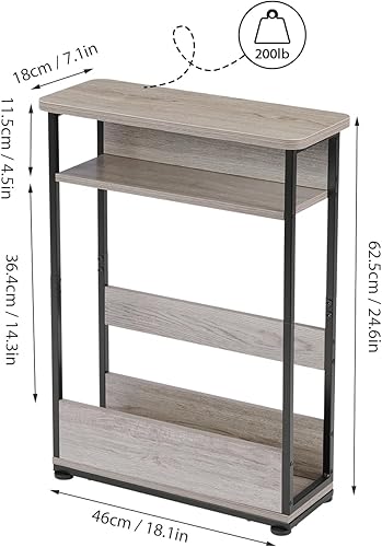 Miniatura 3 de Mesa auxiliar estrecha vintage con estante de almacenamiento, mesa auxiliar delgada de 3 niveles, mesa de sofá moderna para espacios estrechos y