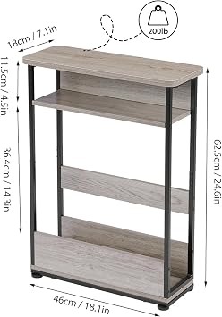 Vintage Narrow Side Table with Storage Shelf, 3 Tier Slim End Table Modern Sofa Table for Narrow and Small Spaces, 24.6 Inch Height Bedside Table Small Nightstand with Magazine Rack Space Saving/Oak