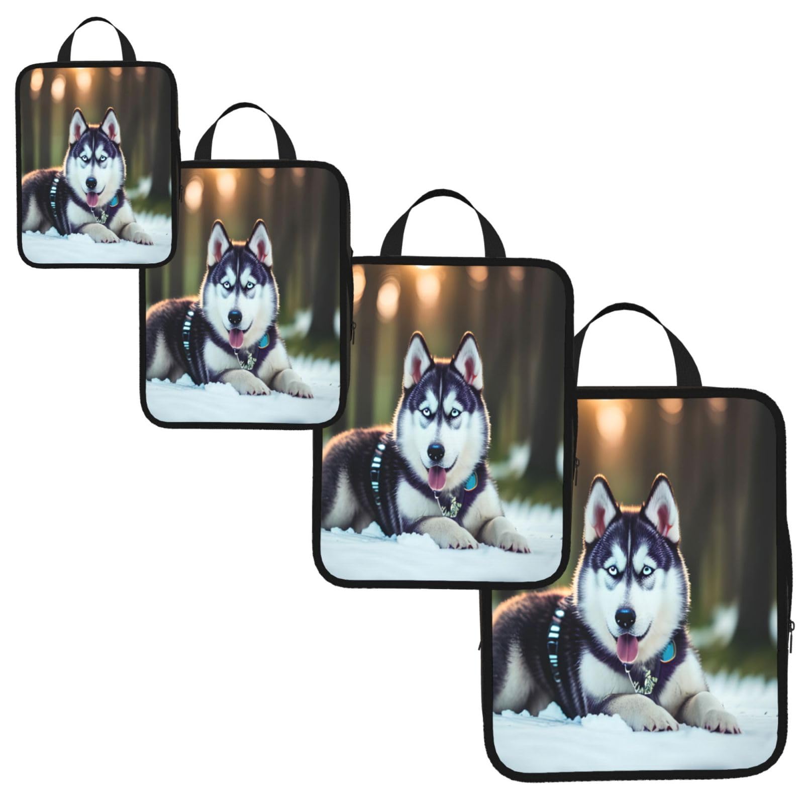 Husky Dog Print 4 Set Compression Packing Cubes for Suitcases,Expandable Storage Bag Organizers