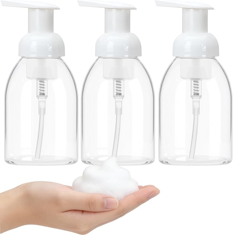 DNSEN Pacote com 3 frascos cilíndricos transparentes com válvula espumadora, 240 mL