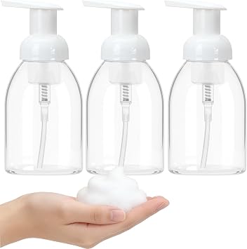 3 Pack 8oz Foaming Soap Dispenser BPA Free Clear Plastic Refillable Pump Bottle for Liquid Shampoo and Hand Soap