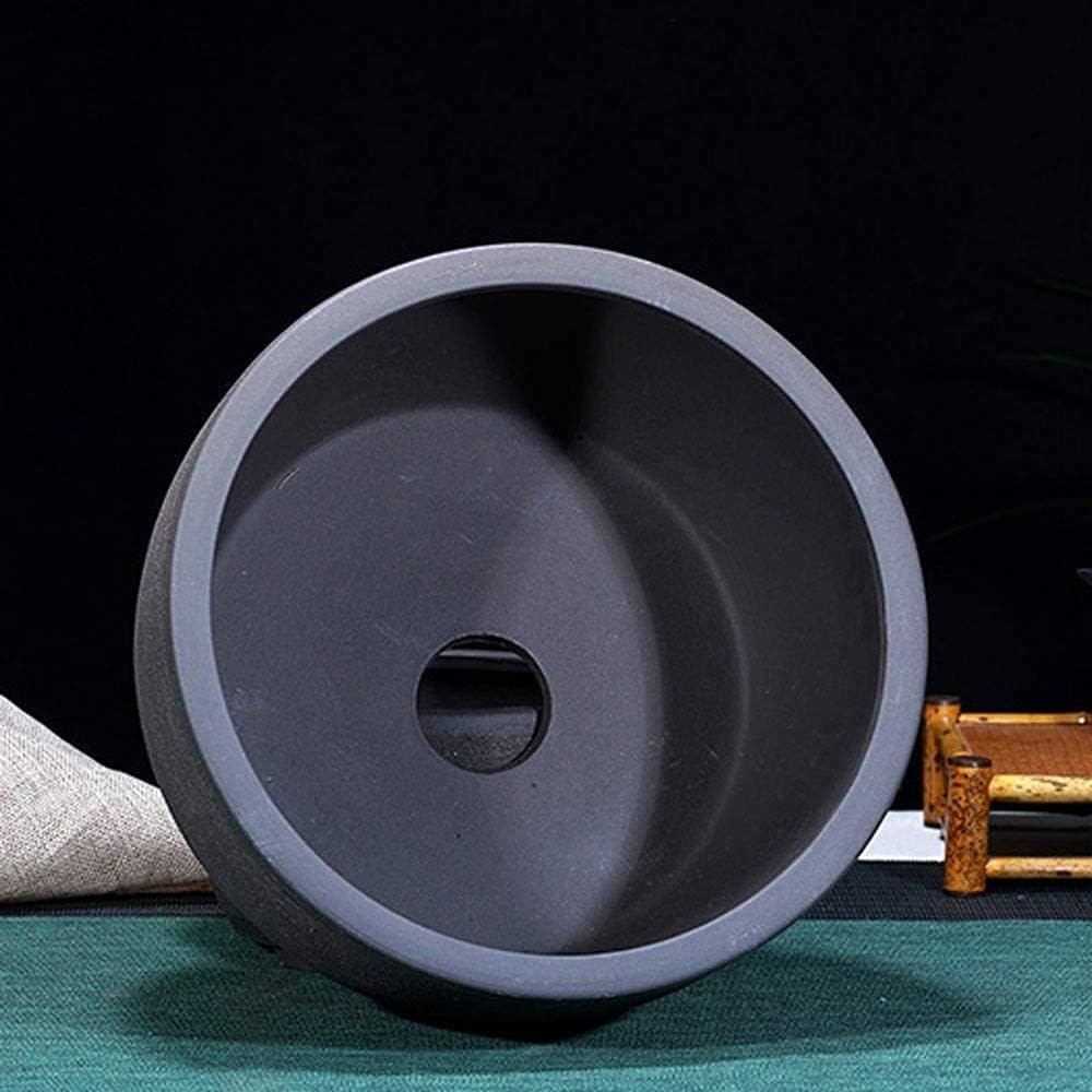 Generico Vaso bonsai tradizionale cinese in ceramica nera opaca con foro di drenaggio, fioriera rotonda floreale incisa for piante grasse da interno, decorazioni for la casa