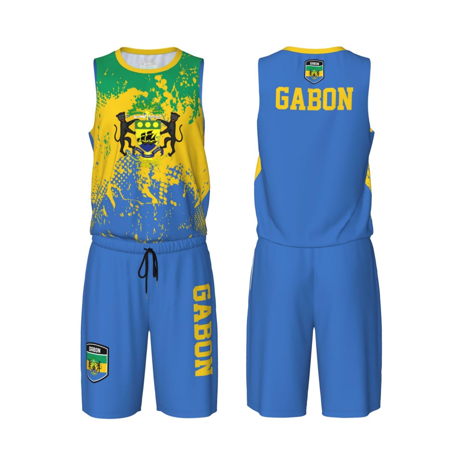 Gabon Flag Grain (2) Basketball Jersey Uniform Suit for Men Women Adults Training Athletic Set