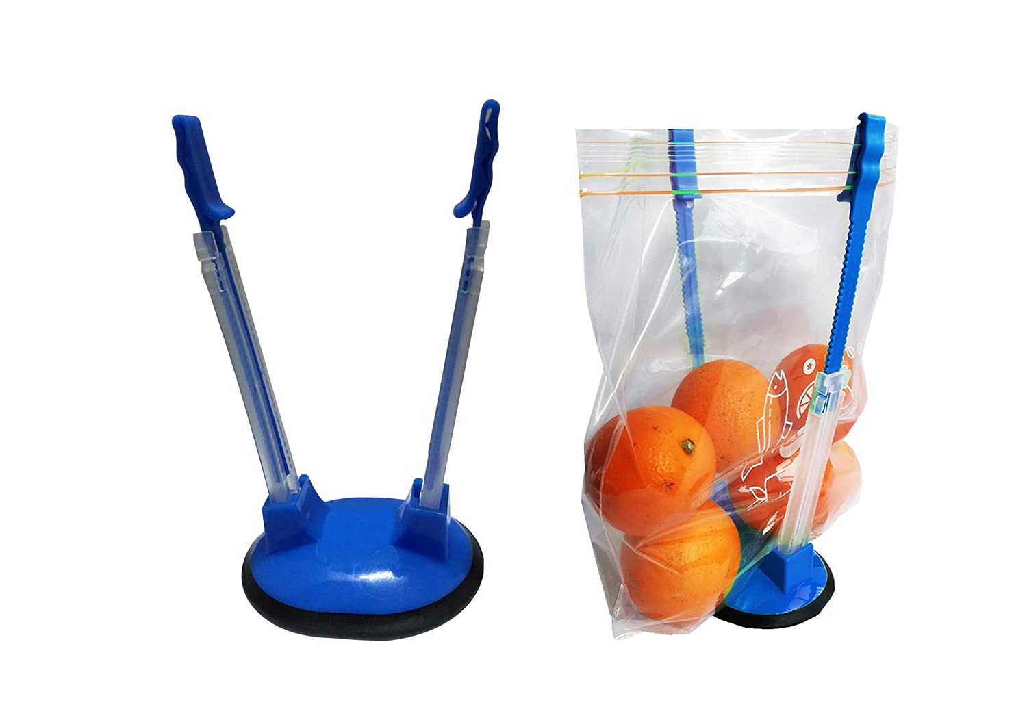 1 Pack Hands-Free Baggy Rack Food Storage Adjustable Baggy Clip Freezer Bag Holder Stand Sandwich Bag Holder Kitchen Gadget Opener Anti-Slip Holder(blue)