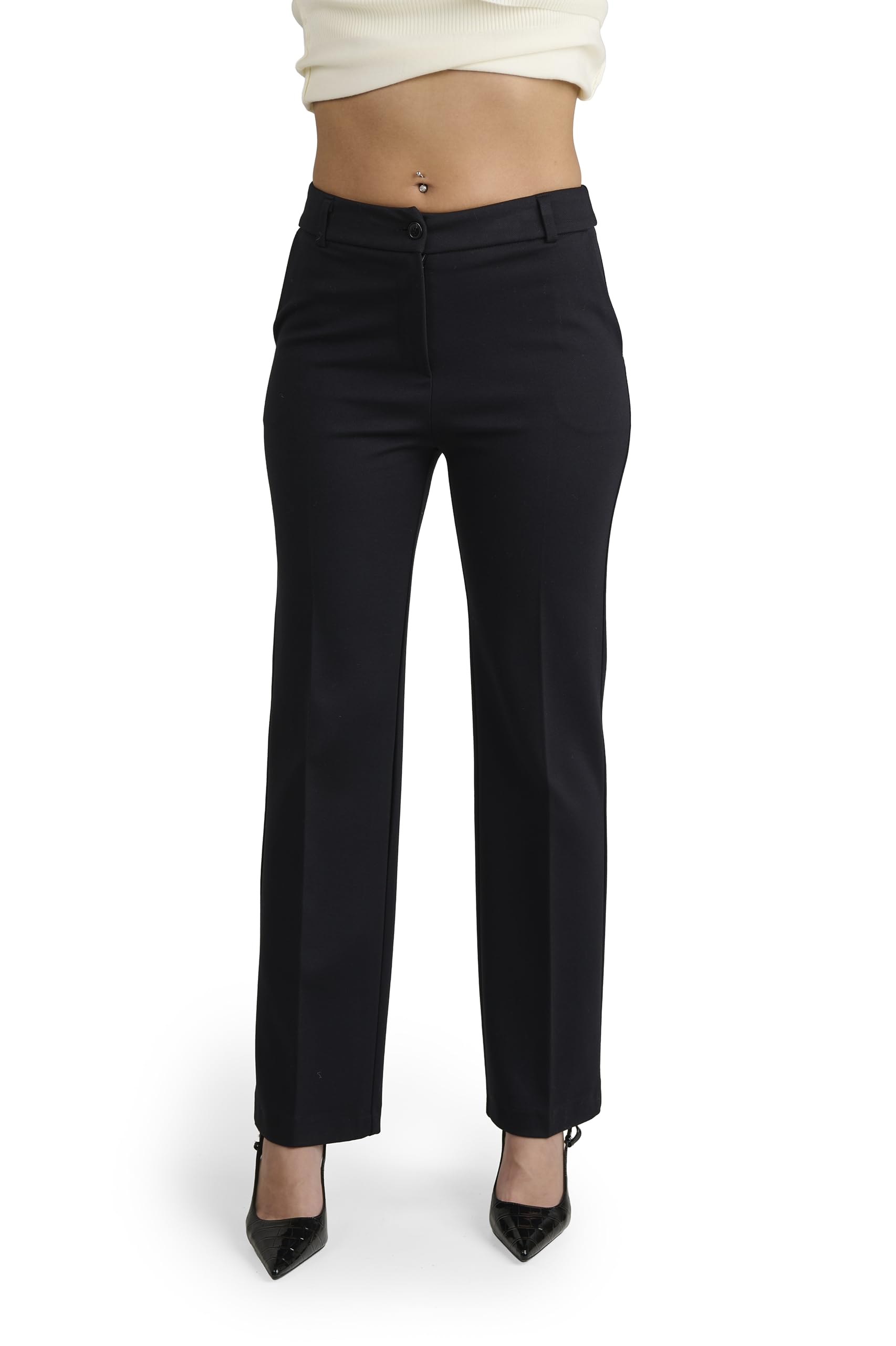 Pantaloni Donna Eleganti Vita Alta, Pantaloni Sartoriali in Poliestere Made in Italy, Pantalone Donna Taglio Classico per Ufficio e Cerimonia