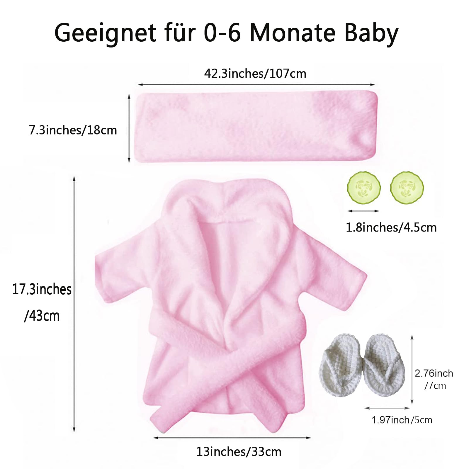 6 piezas de accesorios para fotografía de recién nacidos, trajes de sesión de fotos de bebé, albornoces, toalla de baño, traje con zapatillas de pepino, accesorios para fotos para niños