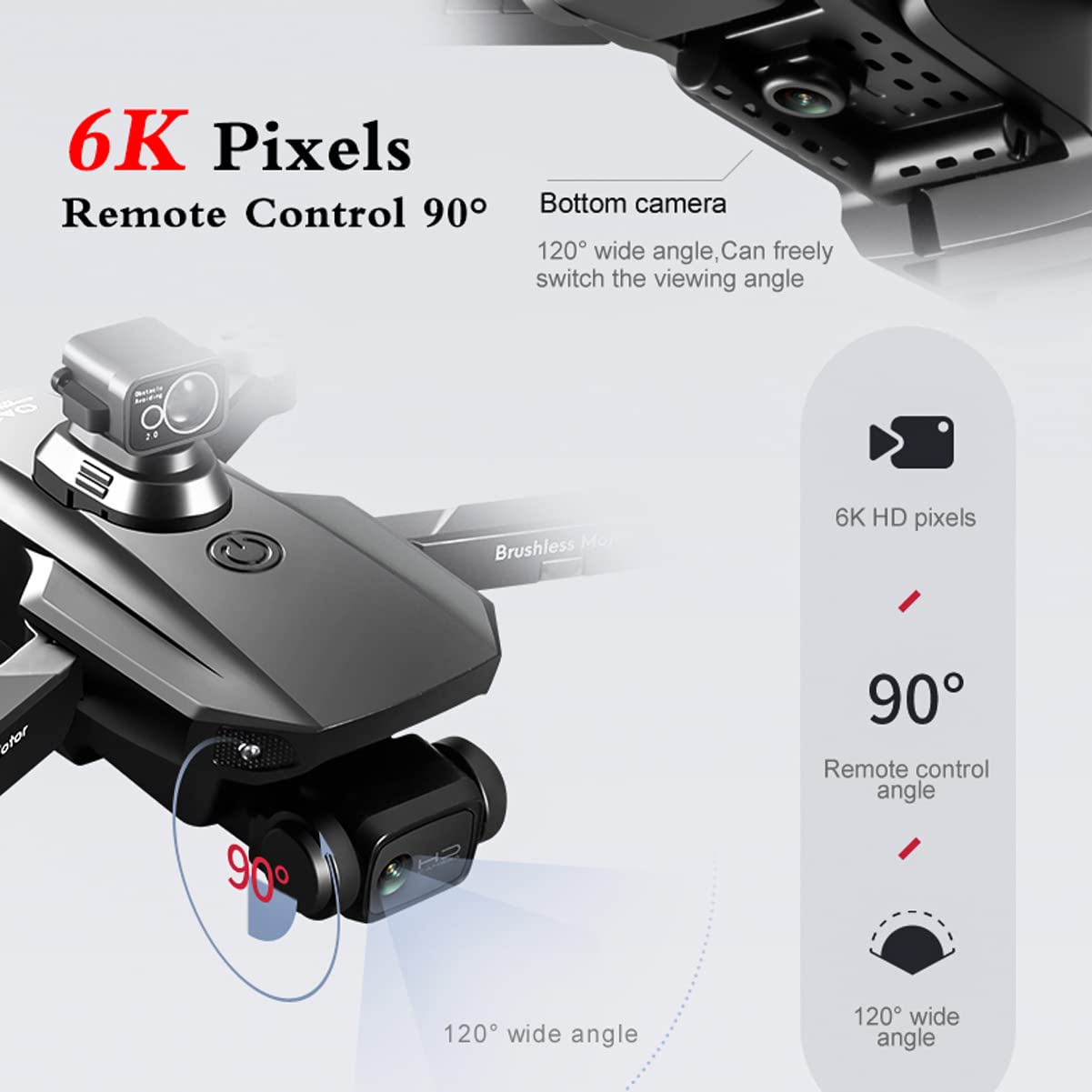 Drone per Adulti, Quadricottero RC per Principianti, Pressione dell'Aria Altezza Fissa, Trasmissione di Immagini 6K HD, Evitamento Ostacoli Laser, Volo Traiettoria, Decollo/Atterraggio con u