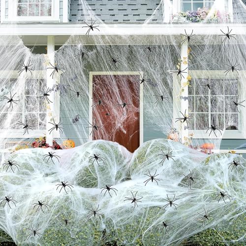 Daover Telaraña Halloween Decoracion, con Telaraña de 160 g y 40 Arañas, Tela de Araña 1000 pies Cuadrados, para Terror Fiesta de Halloween Decoración