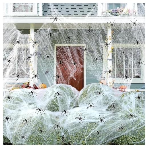 Daover Telaraña Halloween Decoracion, con Telaraña de 160 g y 40 Arañas, Tela de Araña 1000 pies Cuadrados, para Terror Fiesta de Halloween Decoración