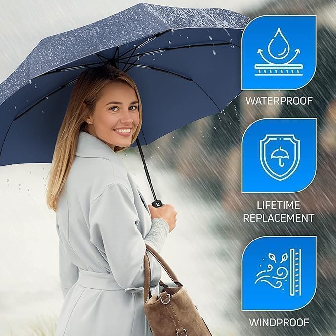 Image of UV Umbrella for Sun & Rain - Auto Open /Close | Windproof | Travel-Friendly 3-Fold Design | SPF 50+ Coated | Big Canopy, Easy to Carry