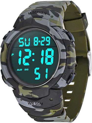 MJSCPHBJK Reloj digital para hombre, reloj militar deportivo, resistente al agua, cronógrafo para exteriores, con luz LED, alarma, fecha, Azul,