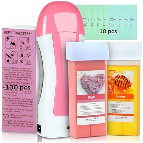 Roll on Wax Honey and Rose Roll-on Waxing Kit, Portable Pink, with 10 Pre and Post-Waxing Wipes for All Skin Types Cover