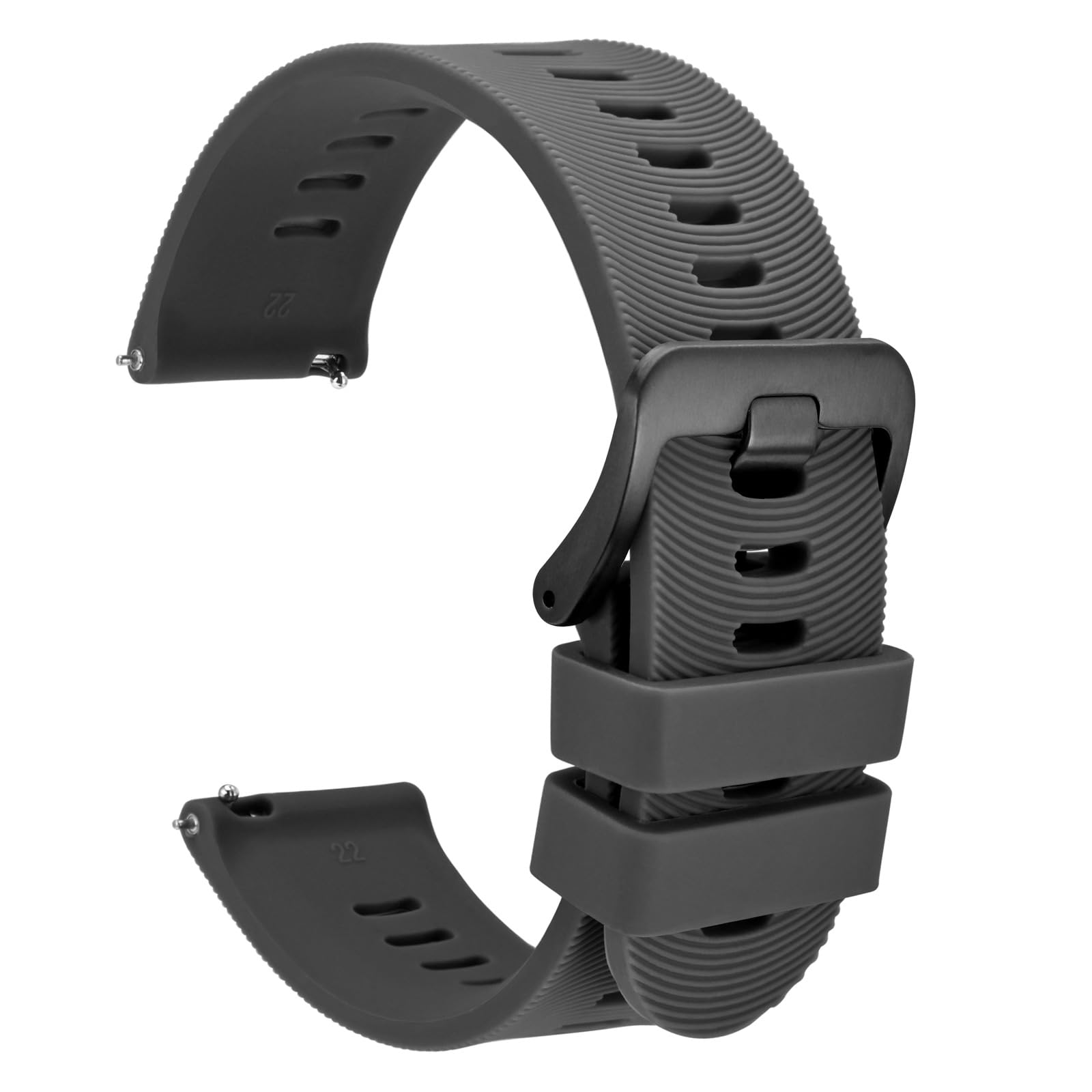 WOCCI 18mm Arched Stripes Silicone Watch Band for Men, Quick Release Strap, Black Buckle (Dark Gray)