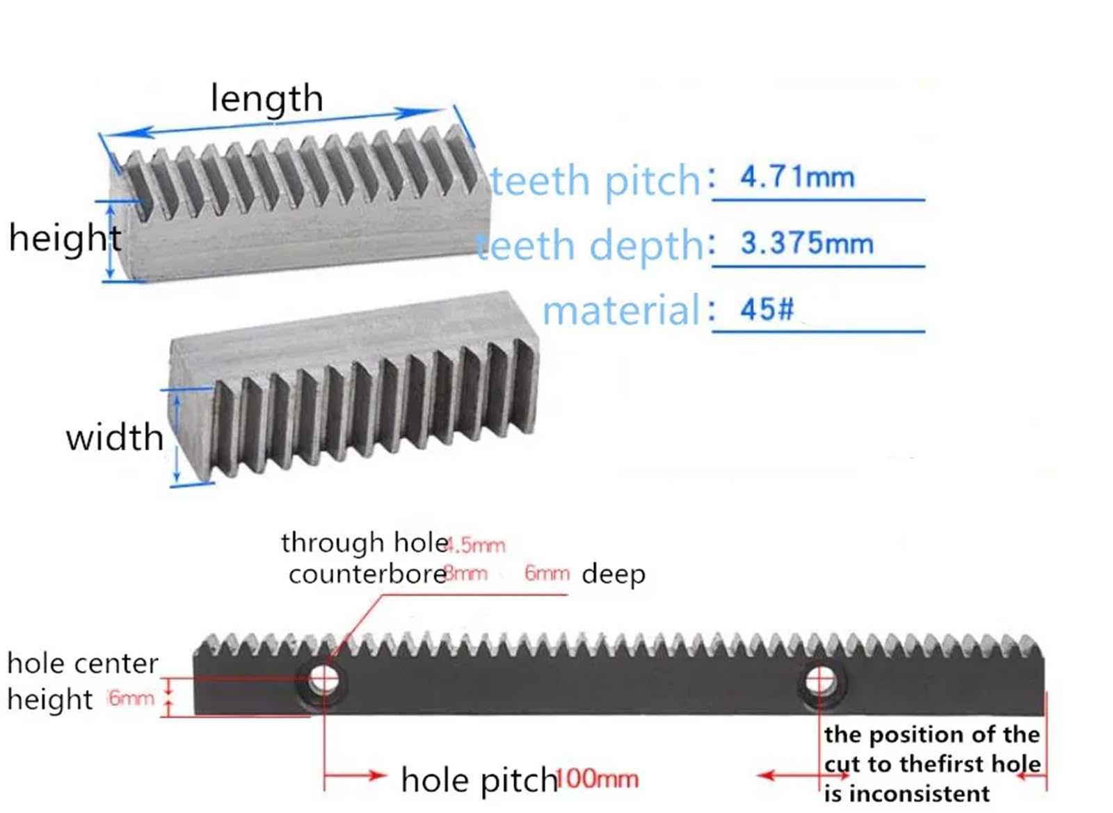 1 pièce 1,5 M-15 * 15 longueur 1500 mm en acier au carbone crémaillère de transmission à engrenage droit rail coulissant(15-15 machined)