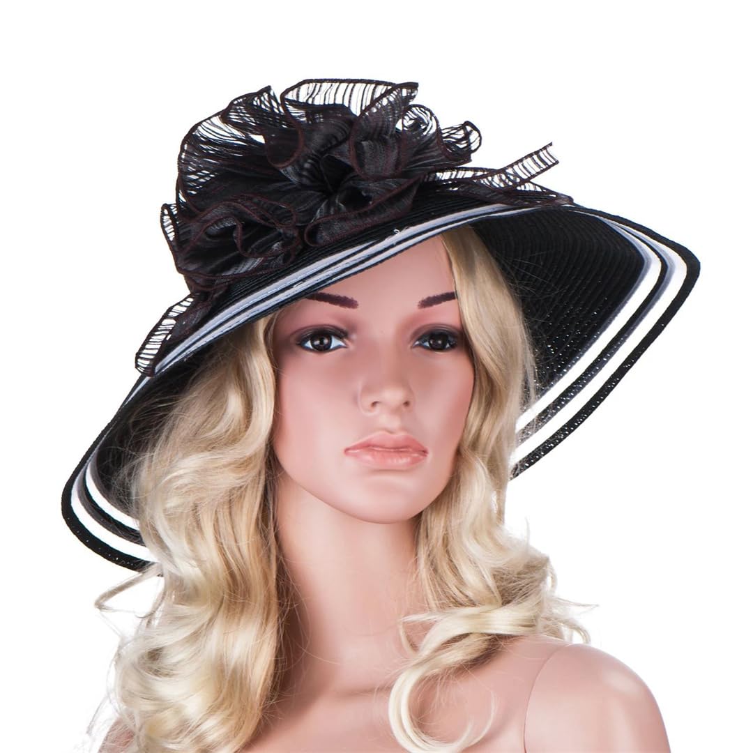 Cappello estivo da donna in paglia a tesa larga per chiesa e matrimonio