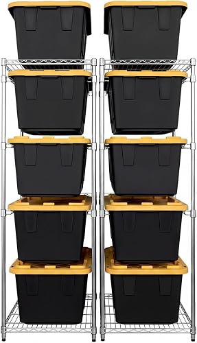 MonsterRAX 2-Pack 5-Tier Heavy Duty Tote Rack for 27 Gallon Bins, NSF Zinc Steel Garage Organizer MonsterRAX 2-Pack 5-Tier Heavy Duty Tote Rack for 27 Gallon Bins, NSF Zinc Steel Garage Organizer