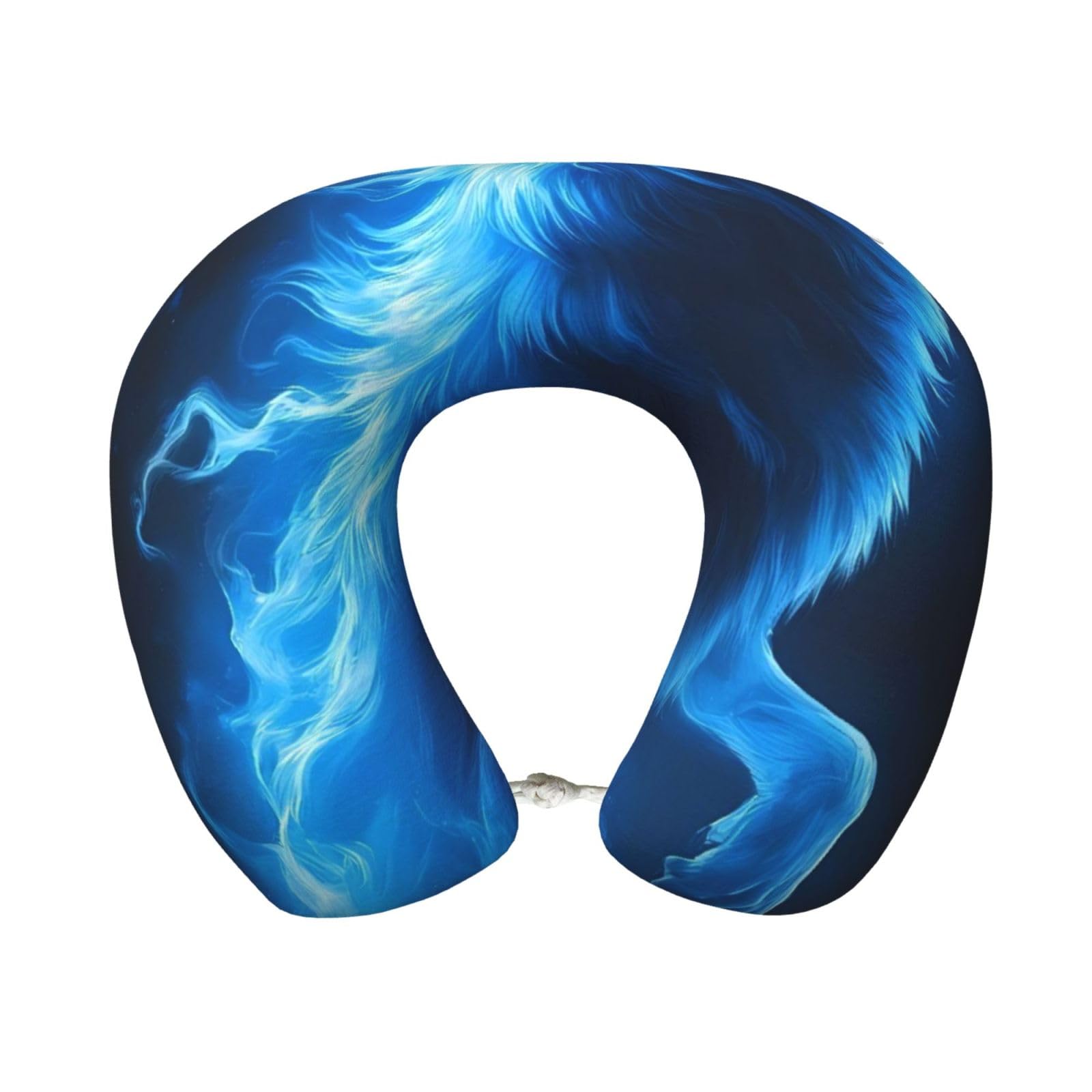 peiyeety Wolf Print Travel Pillow Memory Foam, Portable Neck Pillow for Airplane, Car and Office