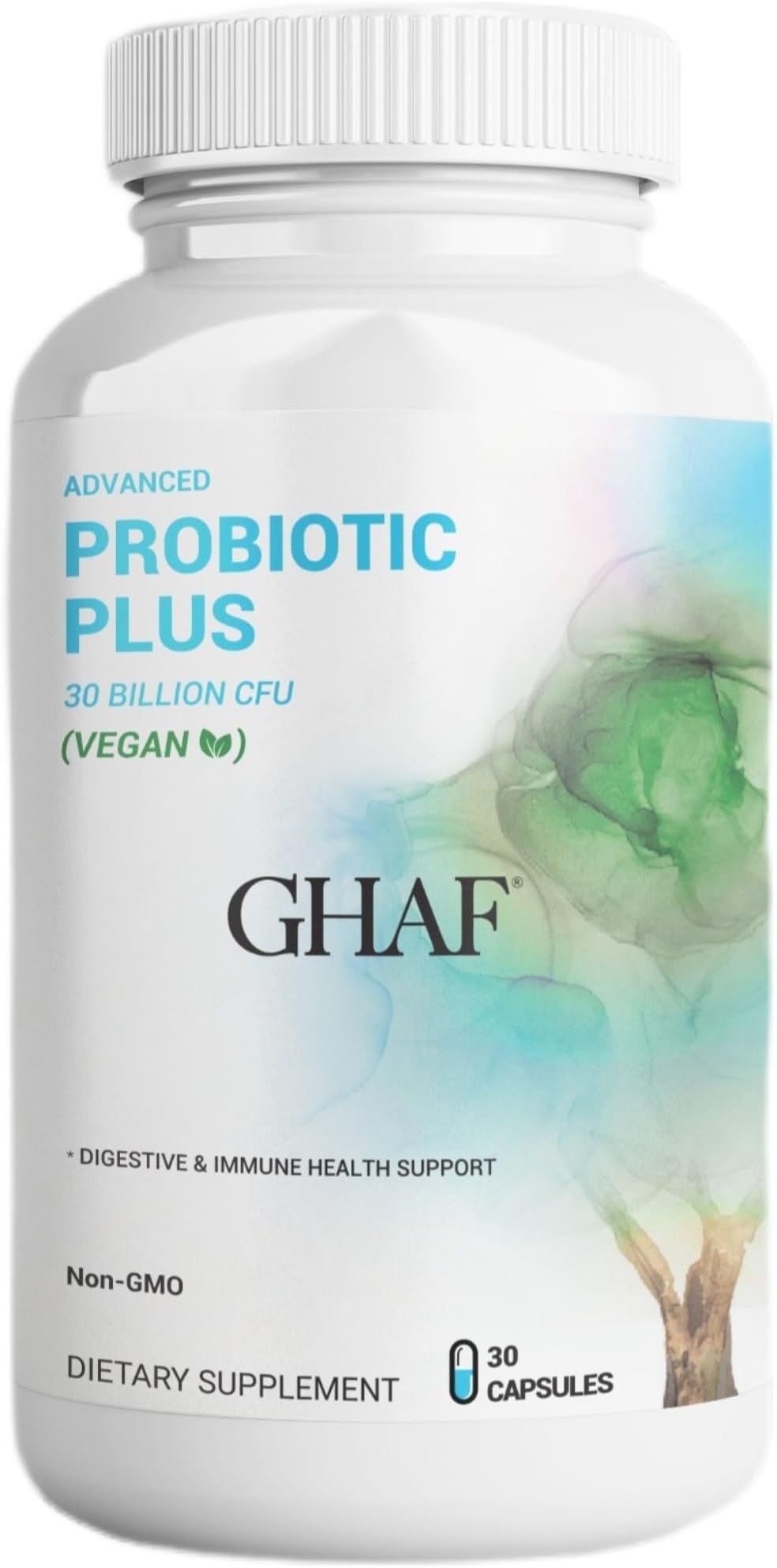 Advanced Probiotics Plus 30 Billion CFU, 10 Strains, 30 Billion CFU's, Targeted Release Probiotics for Digestive Health, Non-GMO, 30 V. Capsules, 30 Servings