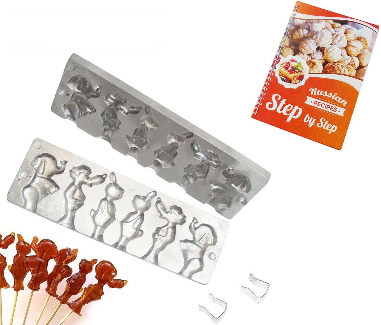 Candy Lollipop Molding Form Making Candies Russian Soviet Nu Pogodi Wolf Hare Elephant + Color Book With Russian Recipes