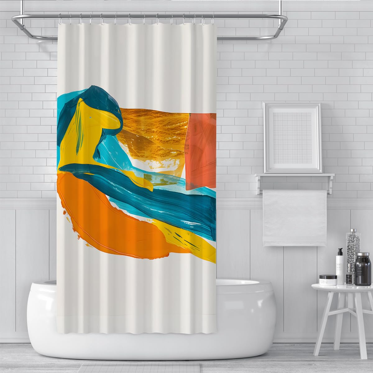 Rideau de douche salle de bain abstrait orange sarcelle W200xL200 cm