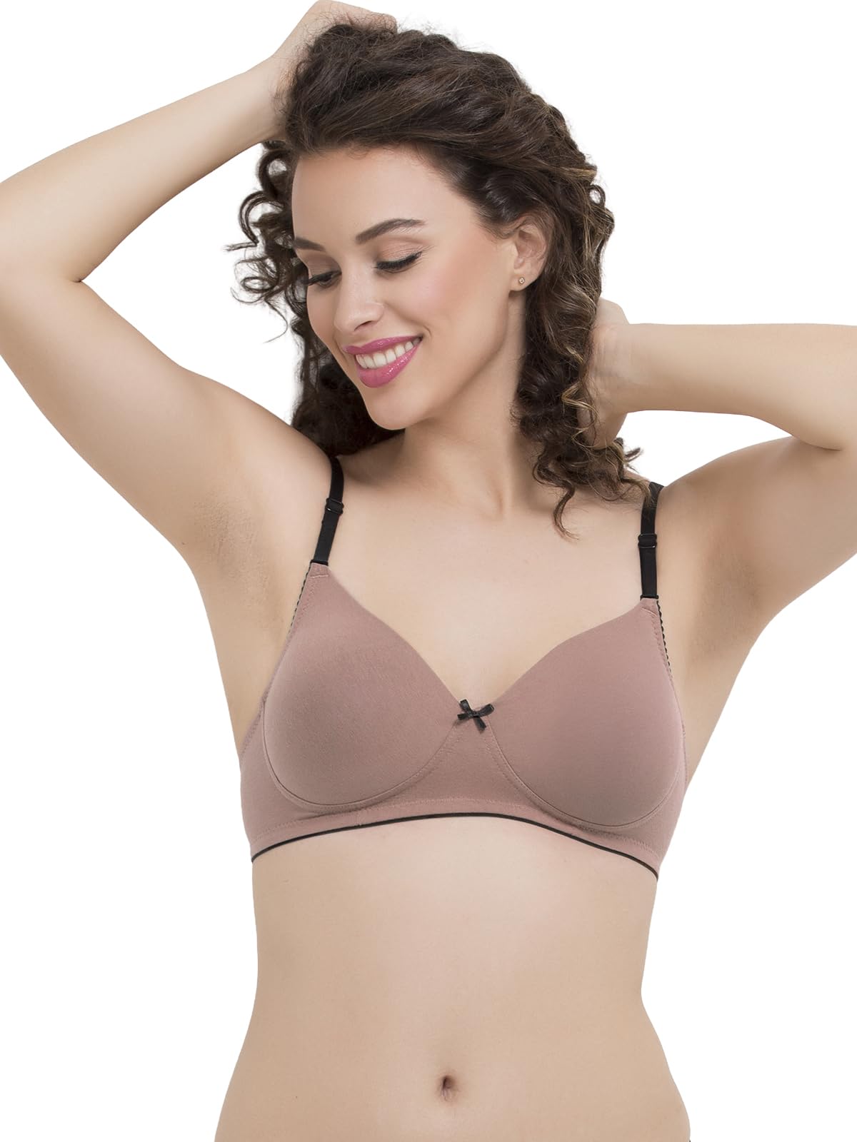clovia Women's Cotton Solid Lightly Padded Full Cup Wire Free T-Shirt Bra - Pink-picture-22