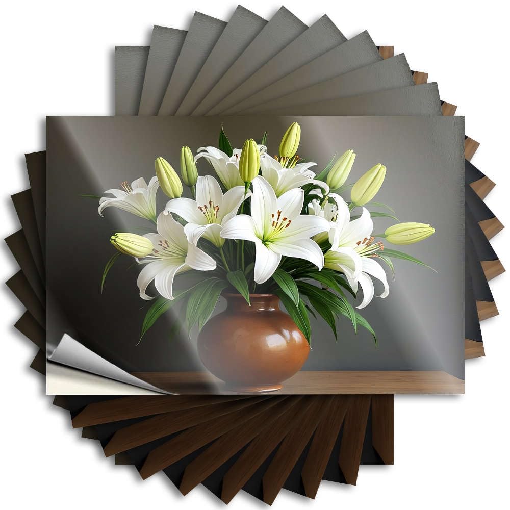 Saying Bar Cart Decor Peel and Stick - A Bouquet of White Lilies in A Brown Vase. Cover Badass Waterproof Vinyl for Student(6X9CM)